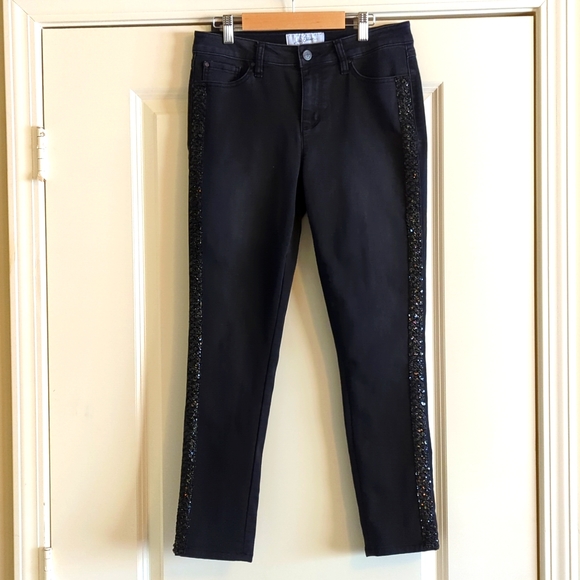 Libby Edelman women's mid-rise black jeans with sequence embellishment. Sz 4 - Picture 1 of 8